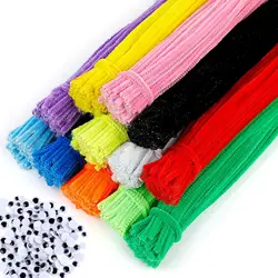 Pipe Cleaners 100 Piece 6mm Multicolour Chenille Stems Pipe Bump And 30 Piece 6mm Sticky Eye Decorations Craft Kit Set Toy