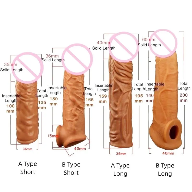 Silicone Condom Reusable Realistic penis extender sleeve Enlarger Enlargement Extender For Men