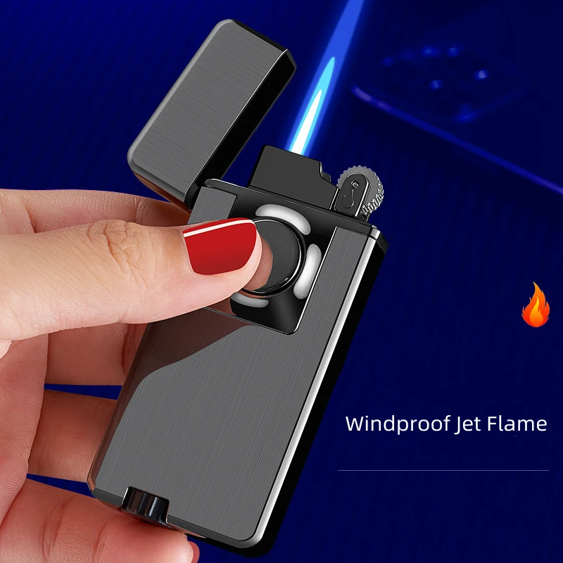 2023 Two Types Of Flames Butane Gas Lighter Windproof Blue Straight Flame And Soft Flame Lighter Custom Logo