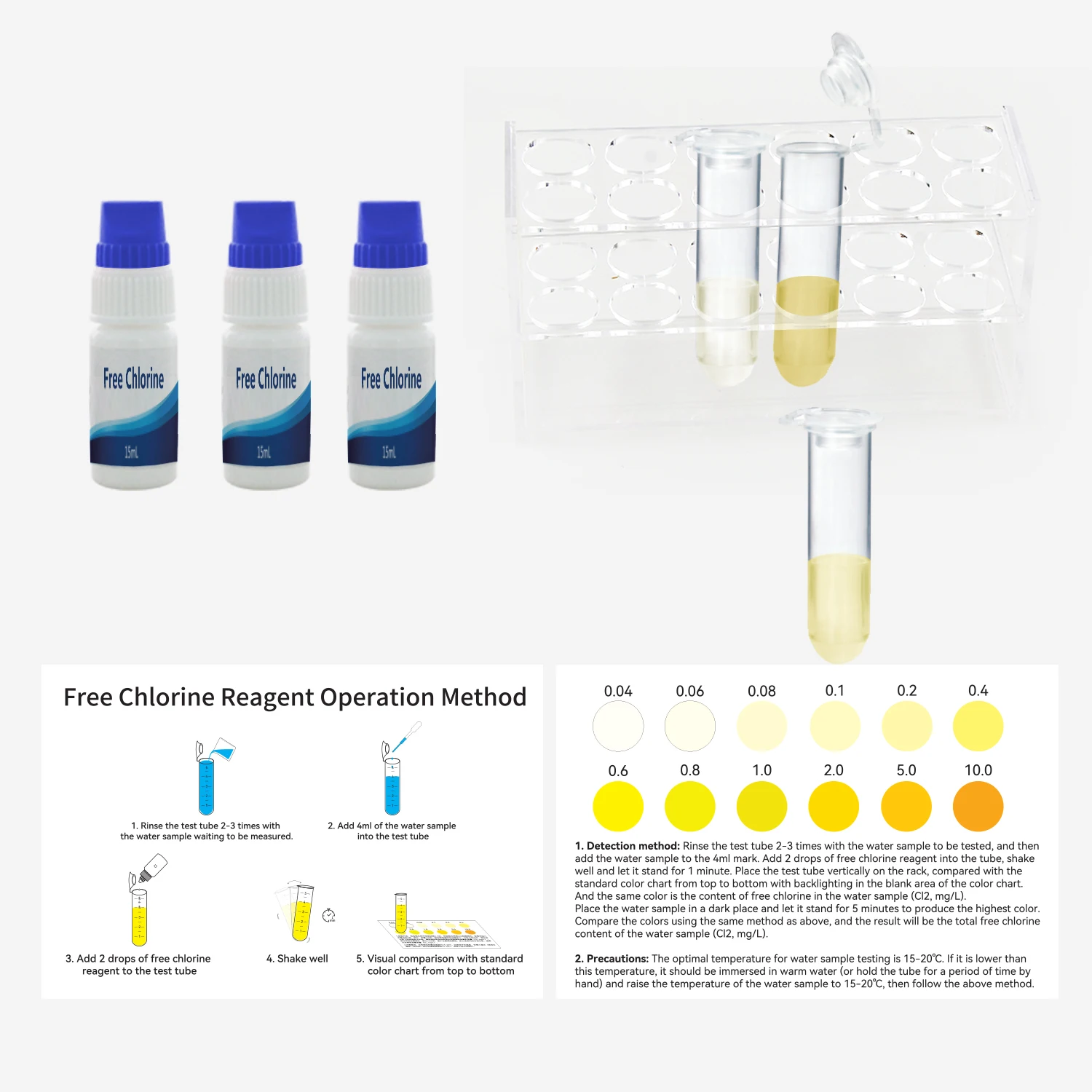 Free Chlorine Reagent  for Pool, Aquarium Water Testing Pool Water Test Kits