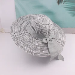 Foldable Large Wide Brim Straw Hat with Ribbon Custom Paper Straw Panama Top Hat Women Wholesale Sun Protection Sunhat