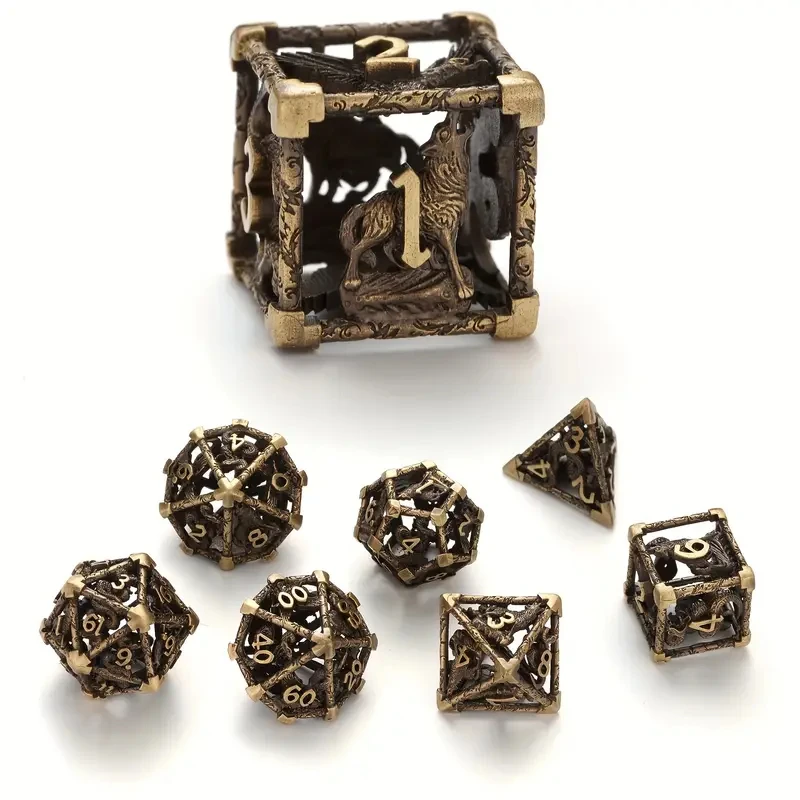 Hollow Metal Dice DND RPG Role Playing Engraved with Eagle, Snake, Wolf, Ideal for Dungeons & Dragons, Cthulhu, Tabletop Games
