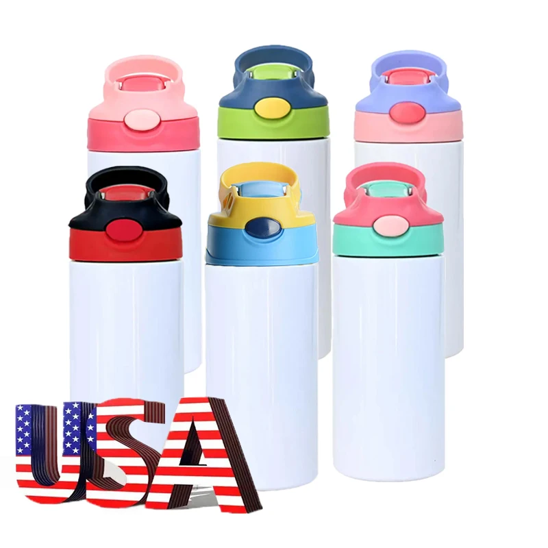 Mazoho USA Warehouse 12oz straight Sublimation Blank Sippy Cup 304 Stainless Steel Sublimation water bottle Tumbler for Kids