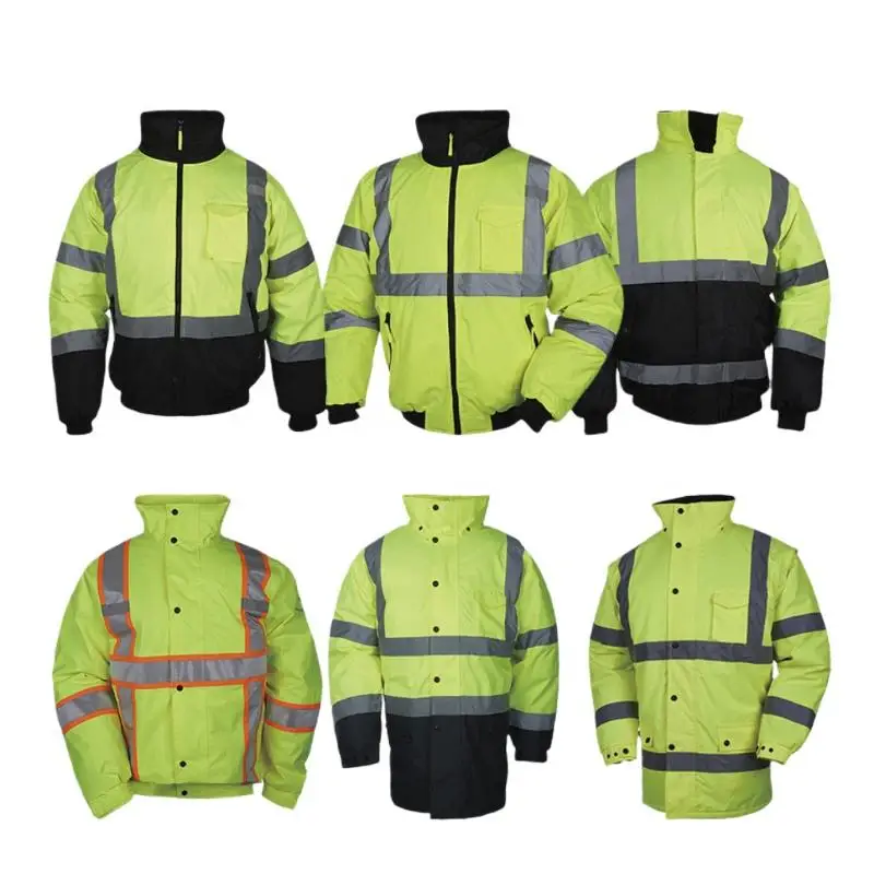 Wholesales Custom Logo Construction Winter Hi Vis Yellow Black Work Hoodie Worker Reflective Fluorescent Safety Reflector Jacket