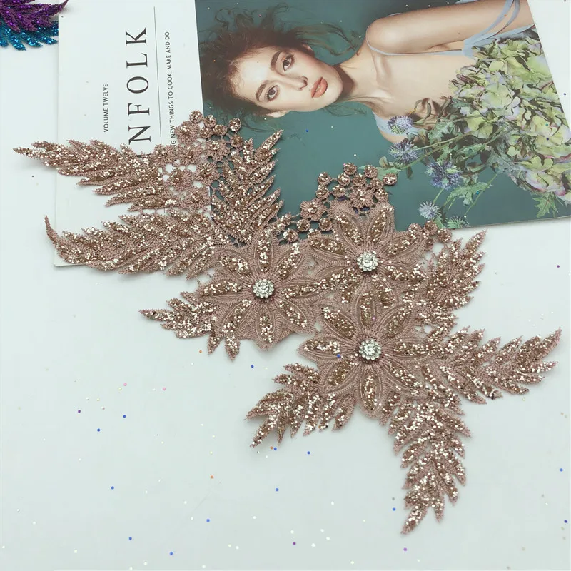 Wholesale Gold Thread Applique for Dance Costumes Lyrical bridal lace applique