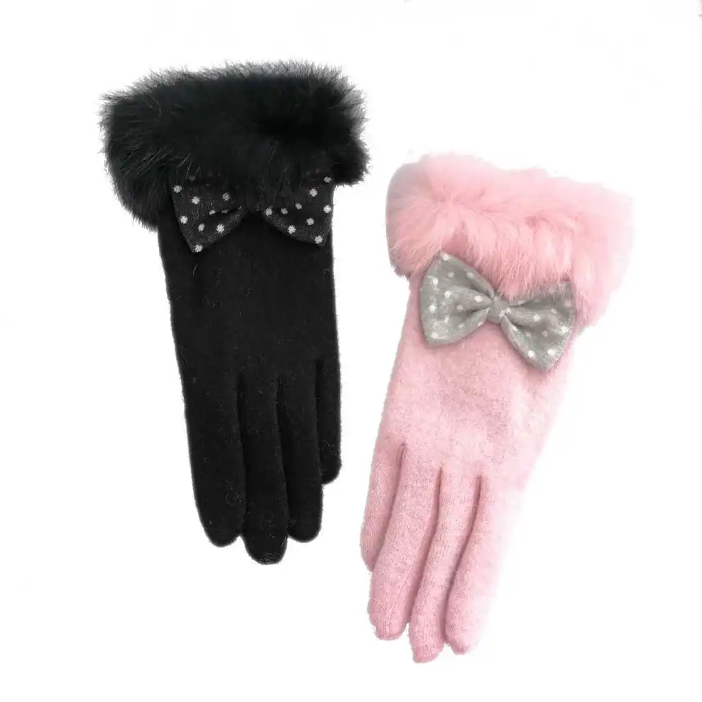 
Winter women warm fashion dotted knitted fur long gloves 