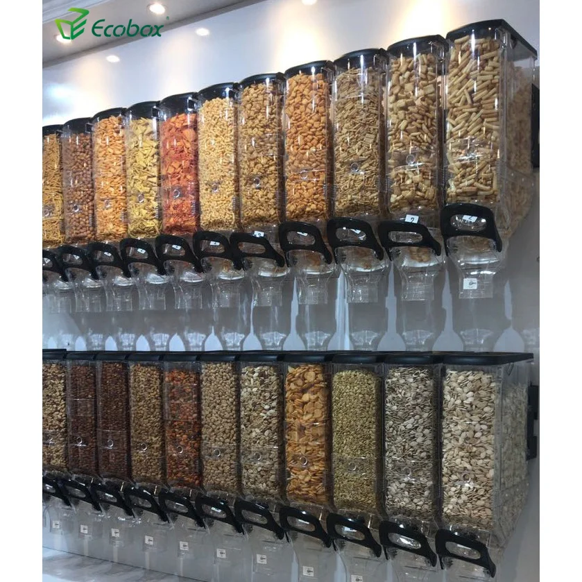 
Ecobox new clear bulk food grain rice nut coffee bean bin plastic cereal dry food dispenser gravity dispenser for sale 