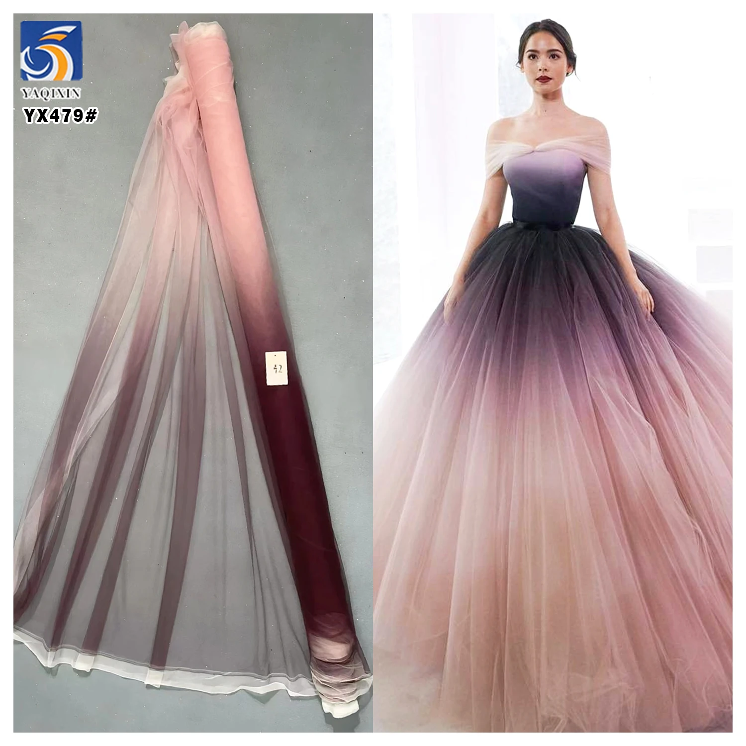 YX479 China Factory Polyester Colorful Tie Dye Glitter Tulle Fabric Soft Ombre Mesh Gradient Tulle Fabric for Dance Dress