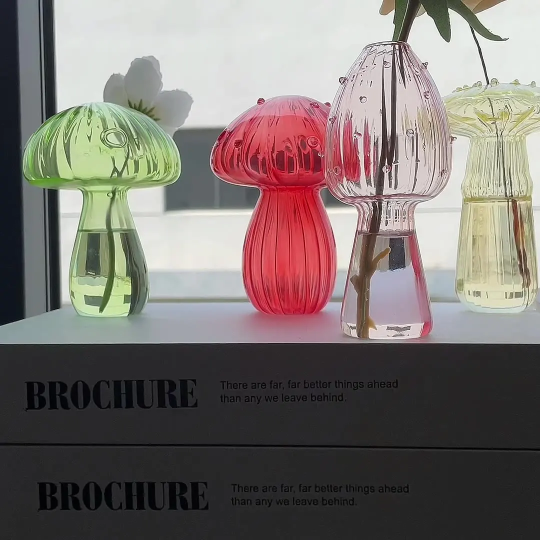 Mushroom shape Glass Vase Aromatherapy reed diffuser Bottle Creative Home Hydroponic Flower Table Simple Decoration
