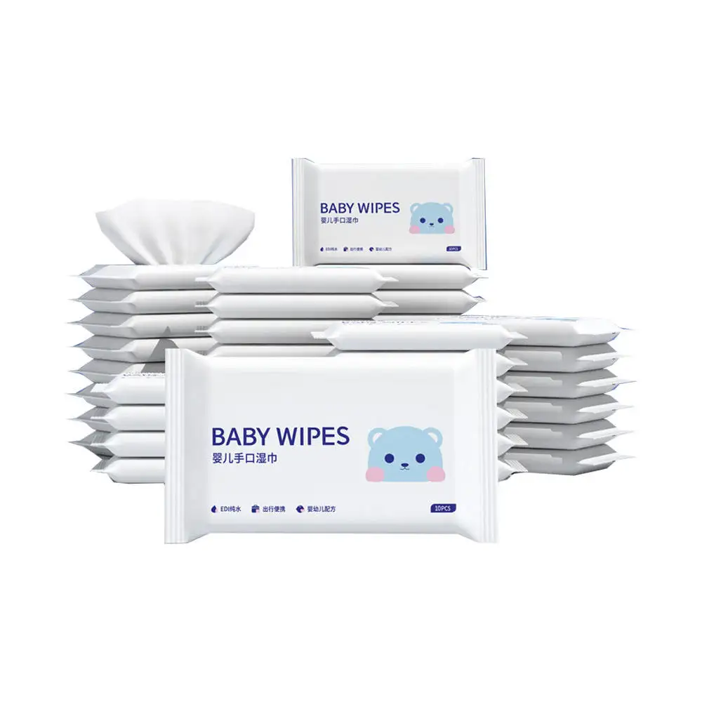 OEM Single Packed Baby Wipes Portable 10pcs Mini Hand and Mouth Cleaning 99 Pure Water