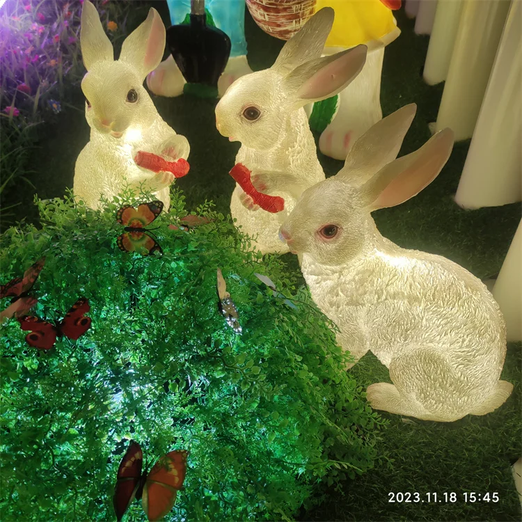 3pcs/set factory outlet 3D rabbit sculpture shape resin fiberglass warm white outdoor garden lawn lamp for landscape lighting