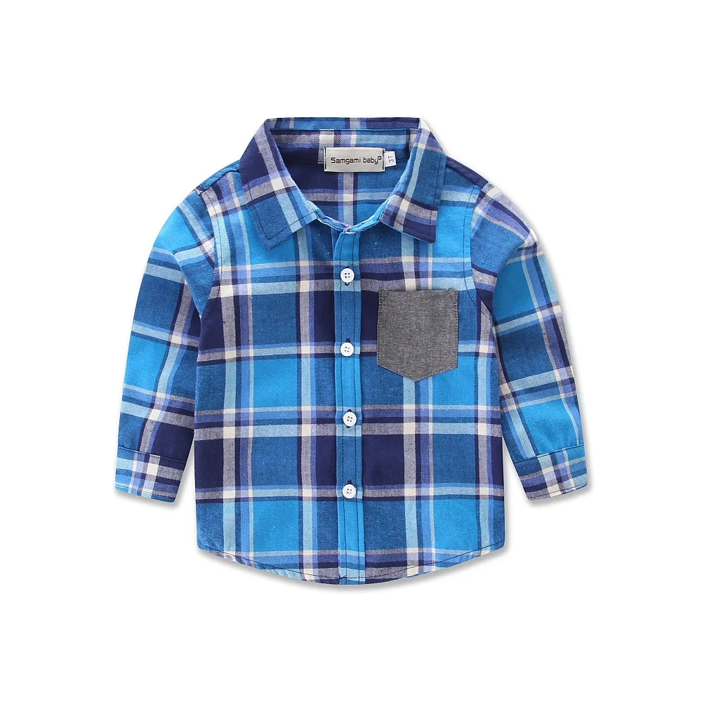 2024 Fashion Toddler Boy Clothes 2 - 7 Years Children Clothes Casual Long Sleeve Blue Plaid Shirt + Denim Jeans Pants Spring