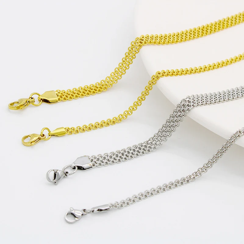 Good Quality Jewelry Stainless Steel 18K Real Gold PVD Plated 3mm 6mm Layered Flat Net O Chain Necklace Mesh Chain Necklace