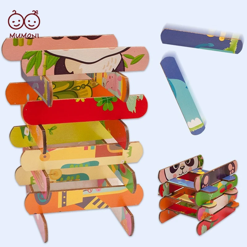 Lovely ice cream sticks puzzles animals and transportation educational strip jigsaw funny wooden bar puzzles
