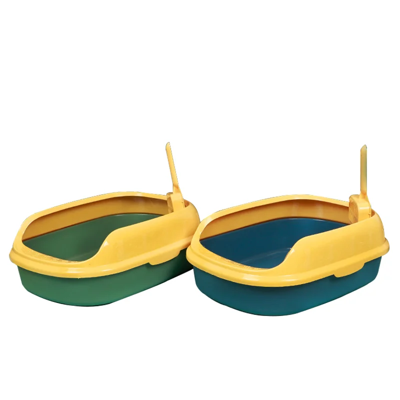 Wholesale high quality semi enclosed plastic cat litter box with cat litter shovel splash proof cat litter box