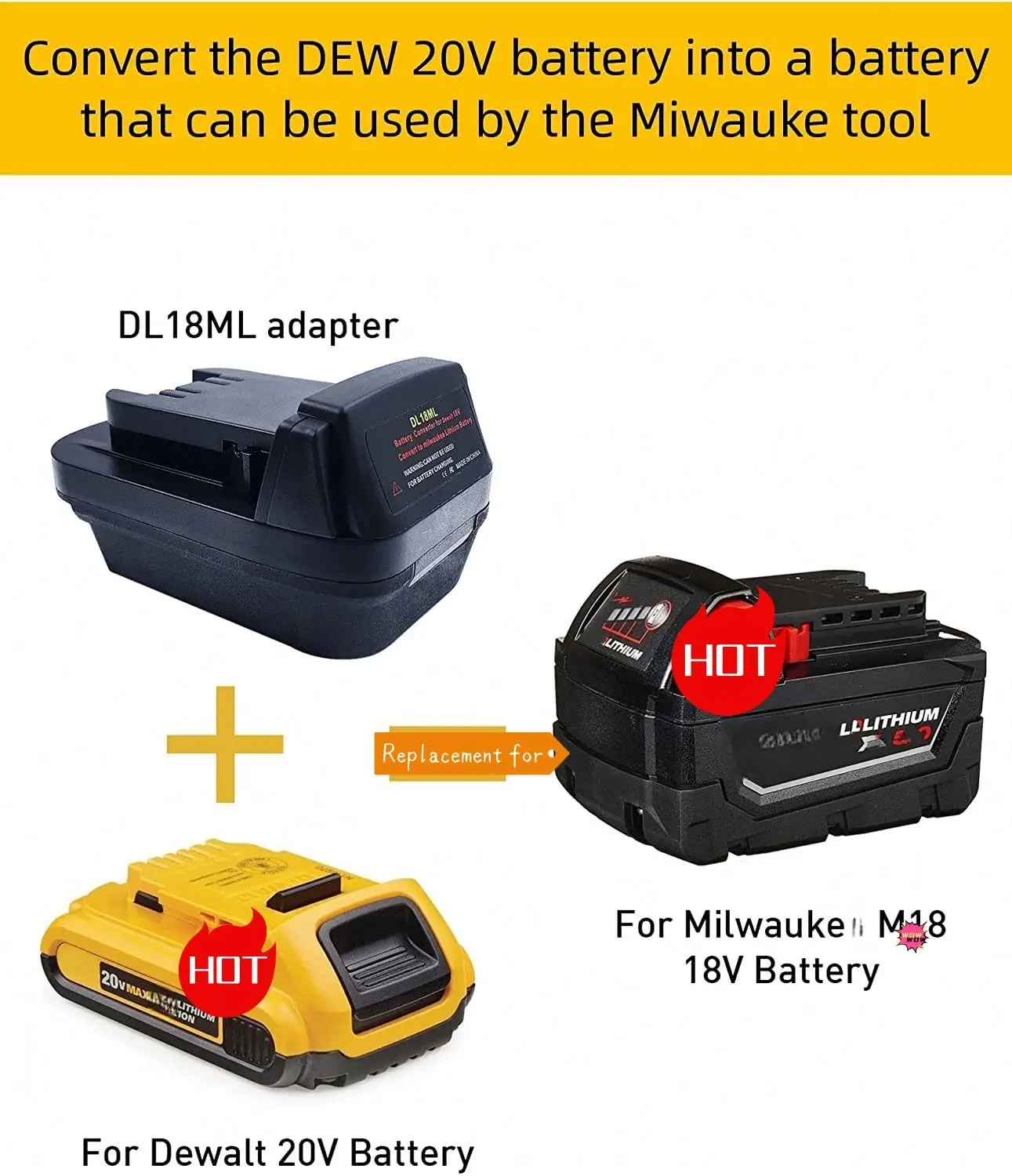 DL18ML Battery Adapter for De-walt 20V Lithium Ion Battery to Replace Milwau-kee 18V Tool Battery
