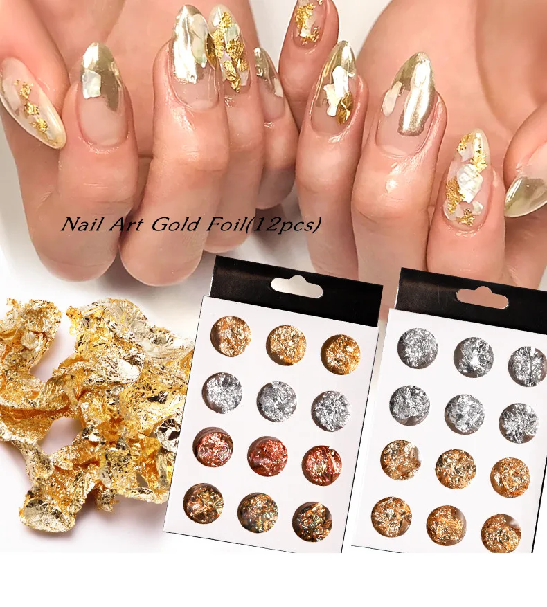 Double sided colored gold foil thin sheet nail enhancement aluminum foil white gold and silver nail gold foil