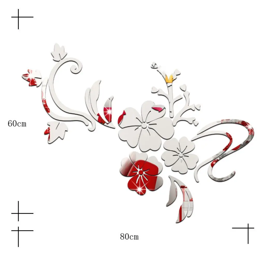 New Wall Stickers Acrylic 3d Mirror Flower Home Decor Stickers Diy Acrylic Floral