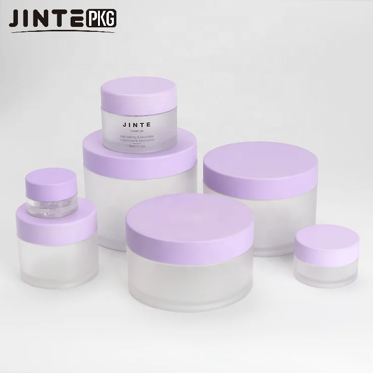Wholesale Sweet Packaging Container 5g 10g 15g 30g 50g Frosted Jar 1oz with Matte Purple lids for Lip Scrub Acrylic Powder