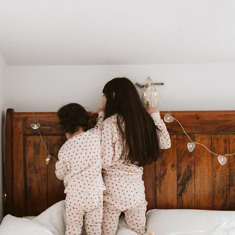 OEM Brand 100% Cotton Heart Print Baby Girls Pajama/ Kids Pyjama Clothing Set Nightwear 2 pcs sleeping clothes