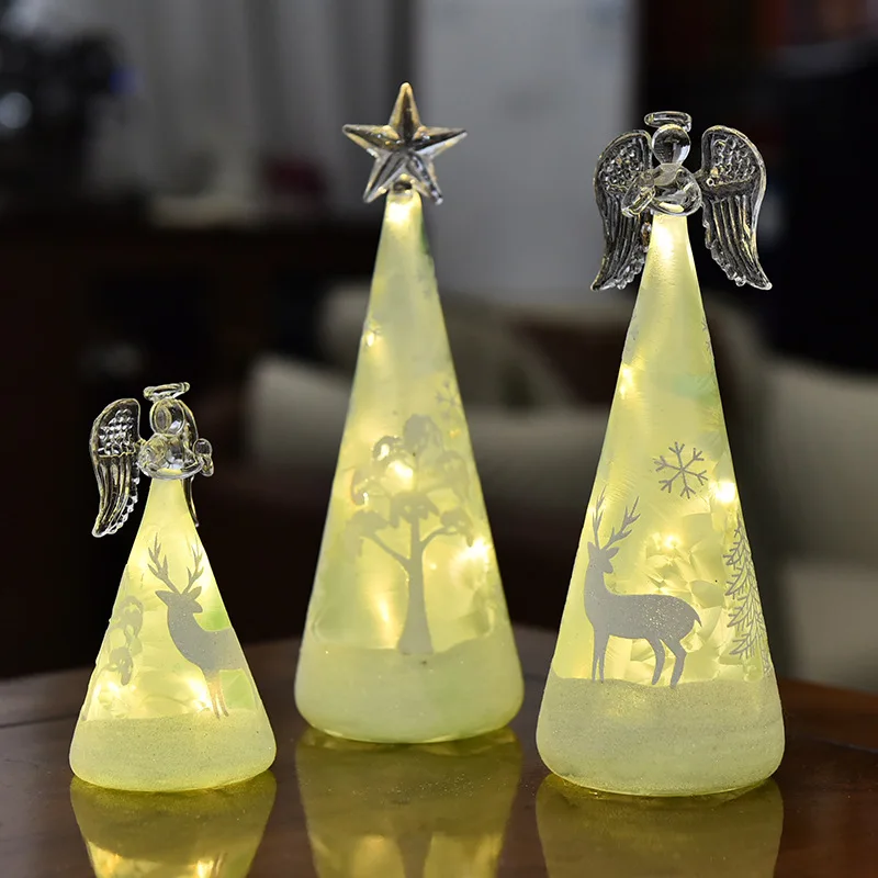 New Glass Crafts LED Lights Furniture Wedding Decoration 16cm Handheld Love Hand Painted Christmas Glass Angel