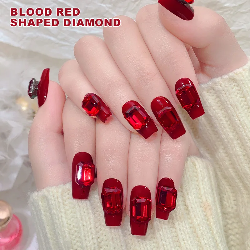 Red Nail Art Rhinestones Mixed Sizes 3D Crystal Glass Nail Decorations Heart Square Oval Octagon Shapes DIY Nail Art Accessories