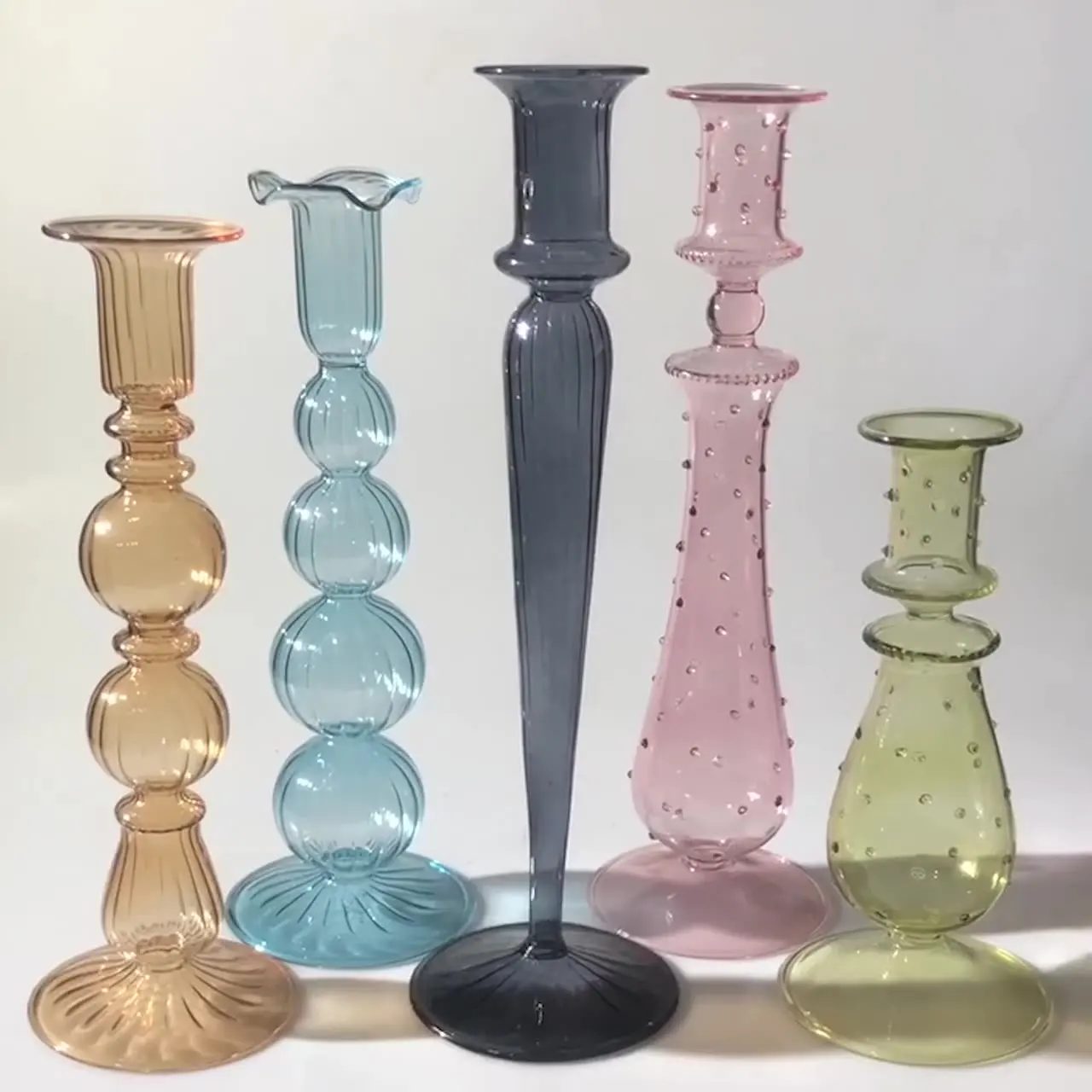 home decor tall clear crystal glass decorative black pillar candle holder for wedding decoration