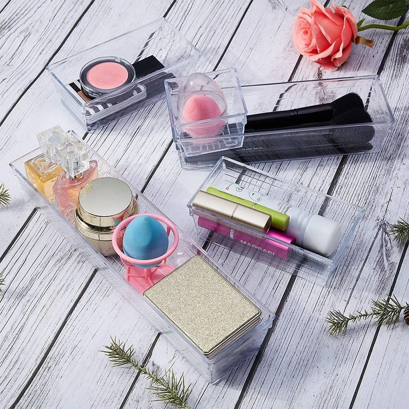 10/14/16/18Pcs Stackable Mini Clear Plastic Storage Box Drawer Organiser Tray for Makeup Kitchen Utensils and Office Products