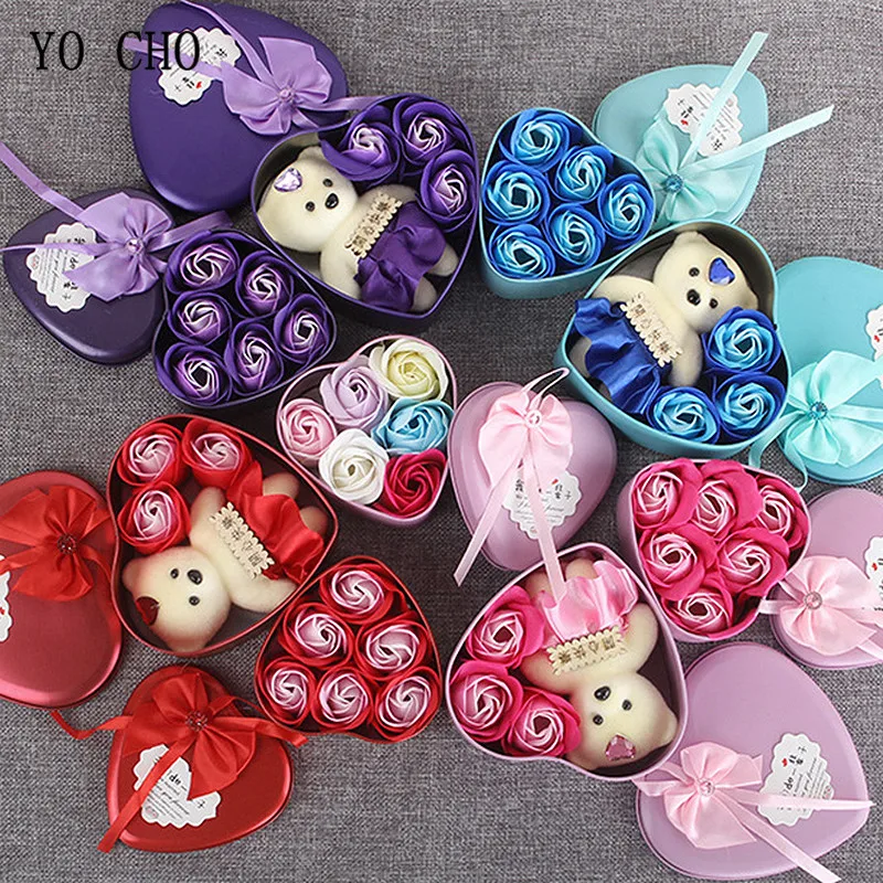 
YO CHO Flower Rose Soap Heart Shape Box Scented Petal Soap Rose Flower in Box Wedding Decoration Gift Soap Rose in Gift Box 
