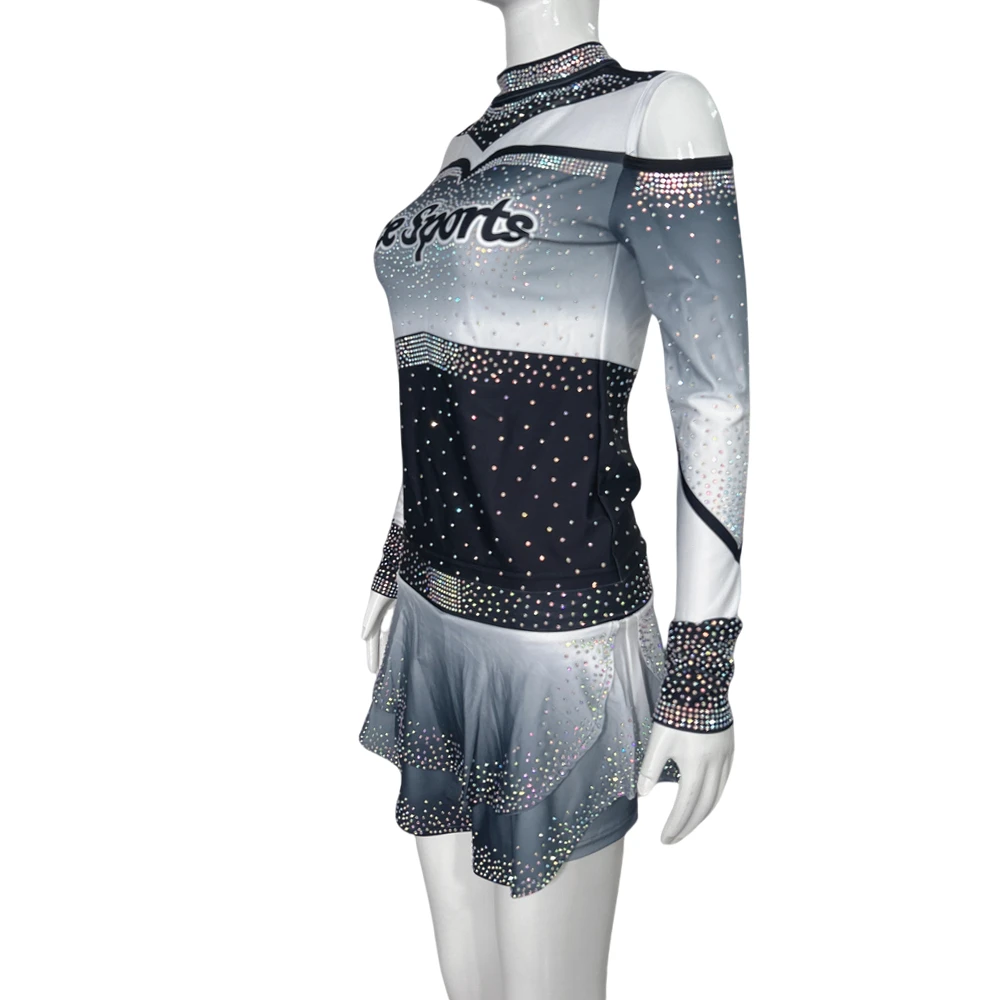 Ace Sports Customizable Cheerleading Uniforms Youth Flowly Skirts Sets Shiny Rhinestones OEM Cheerleader Costume Girls Wholesale