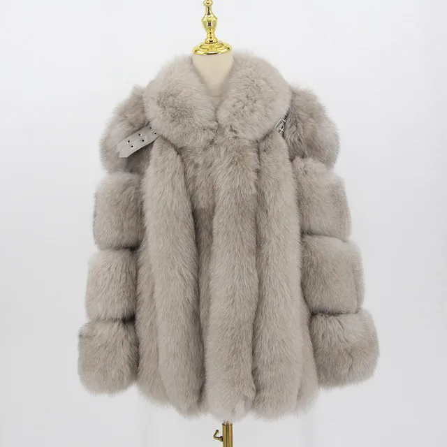 Factory Luxury Winter Ladies Fox Fur Overcoat Thick Warm Women Clothing Fox Fur Lady Real Fur Jacket Coat Outwear