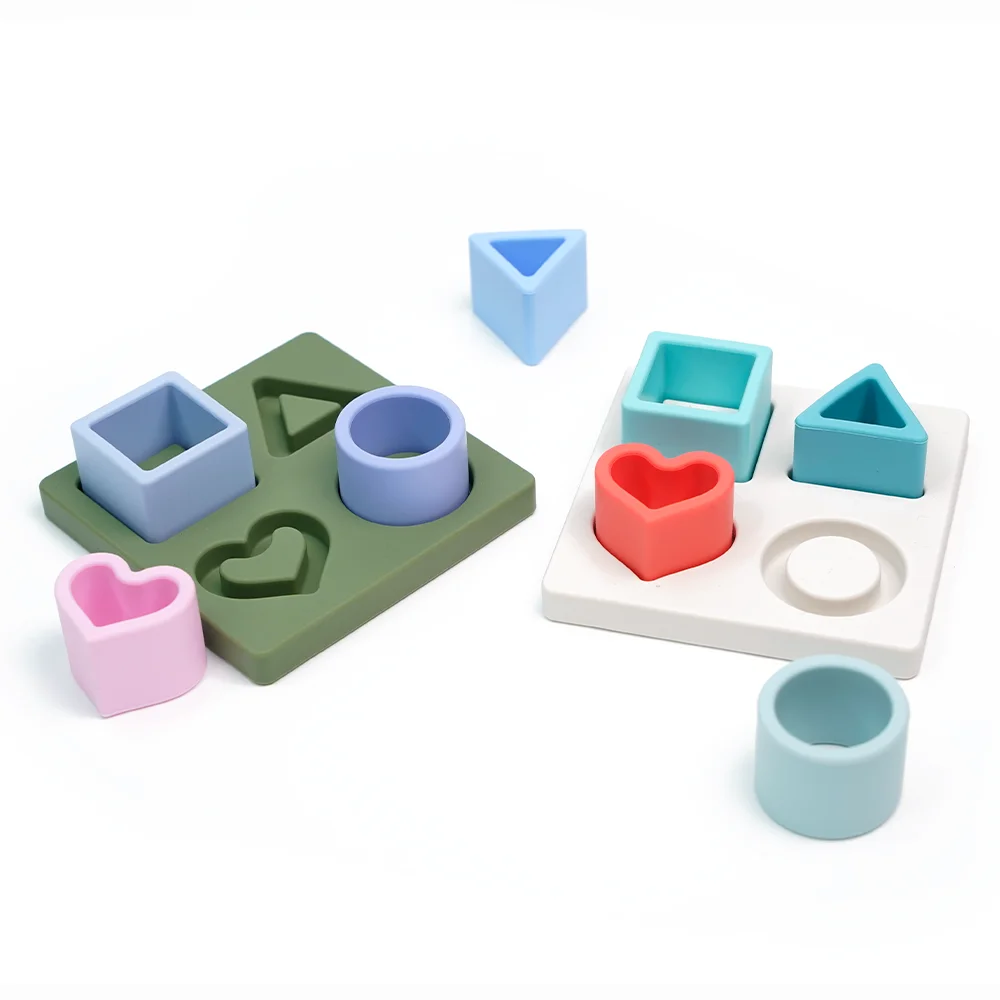 Wholesale Customized Free Bpa Food Grade Silicone Baby Early Educational Sensory Matching Puzzle Geometric Toy Puzzle Teether