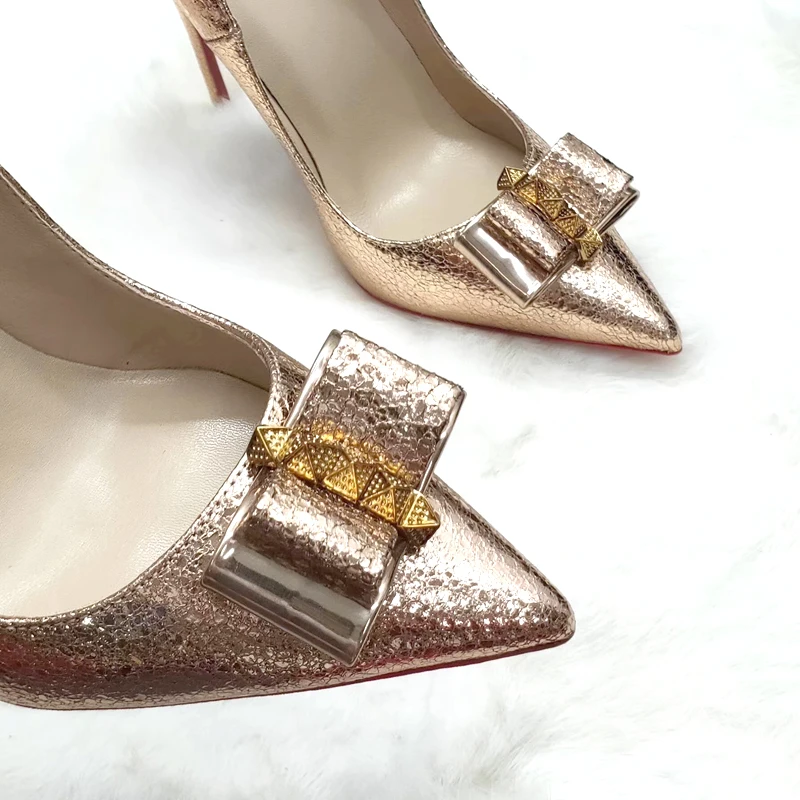 
Wholesale Gold Bow pointed toe Sexy High heels 8/10/12 cm Stiletto rivet studded pumps women shoes large size size 43 45 