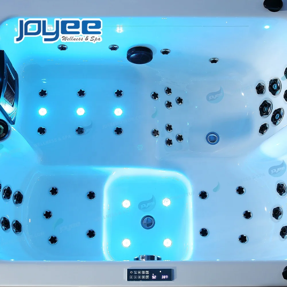 JOYEE Indoor Hot Tub 3 Persons Modern Design Waterfall Massage Spa Tubs Double Strip Light Bathtub With Heater