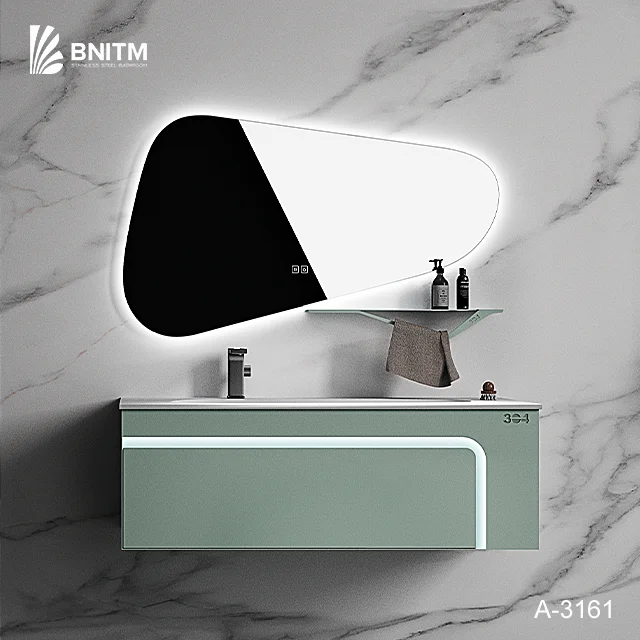 BNITM Foshan China Customized Style Stainless Steel Luxury Wall Mounted Cabinets Bathroom Vanity With Mirror