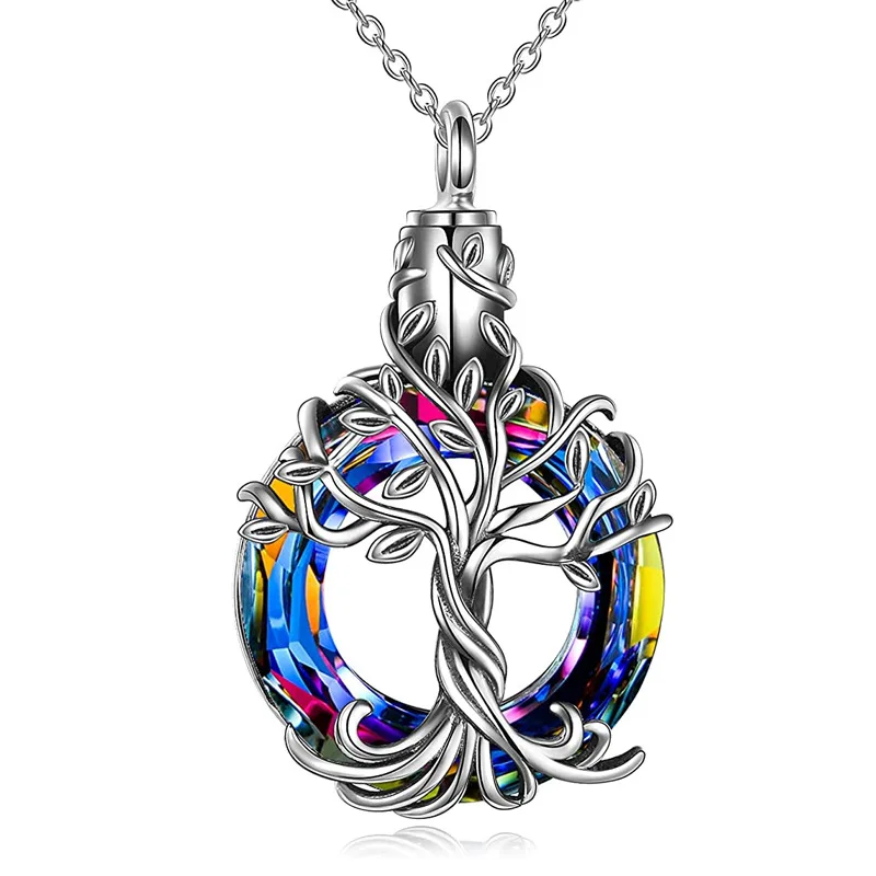 Best-Selling Classic Blue Crystal Life Tree Stainless Steel Pet Ash Pendant Necklace Cross-Border Hot Pet Caskets Urns