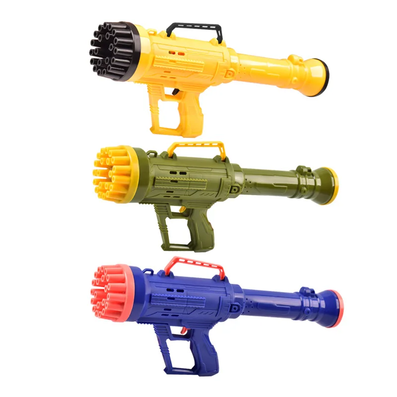 YIWU ALLSHINE 2022 Kids Outdoor Sport  Gatling Gun Soap Blower 21-hole Huge Bubble Machine Gun Rocket Boom Toys