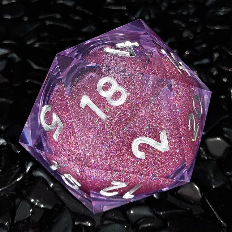 Decorated High Quality 55mm Colorful Glitter Quicksand Liquid Core Large D20 Dice