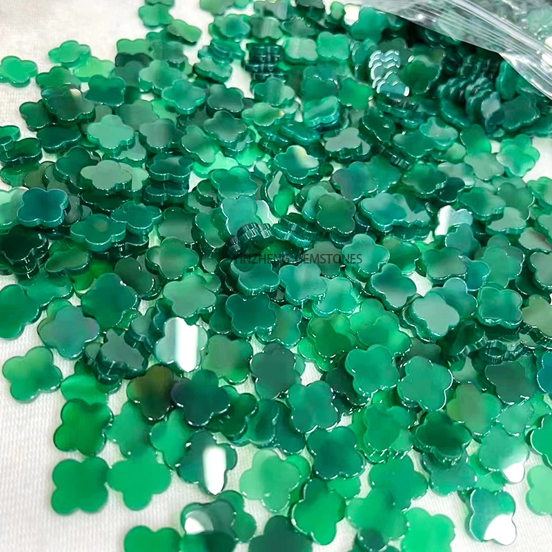YINZHENG High Quality Agate Four Leaf Clover Cut Loose Gemstones Natural and Synthetic Green Agate Stone For Jewelry Making