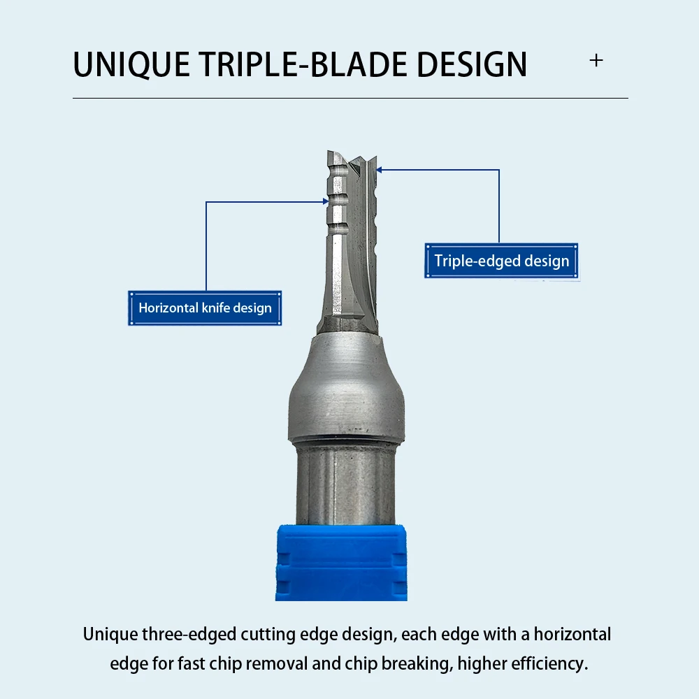 CNC Three Blade Slotting Knife With Coated Tungsten Steel TCT Straight Router Bit 3 Flute End Mill for Woodworking