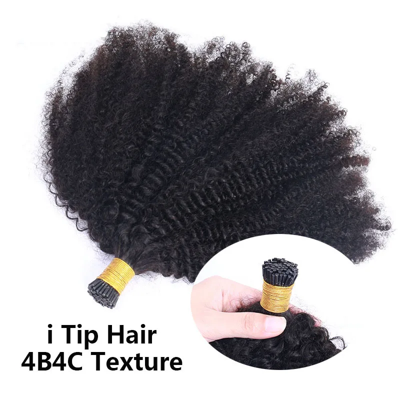 Mongolian Afro Kinky Curly  Microlinks Hair Extensions Virgin Hair 3B 3C I tip Human Hair Extensions Black For Women Keratin