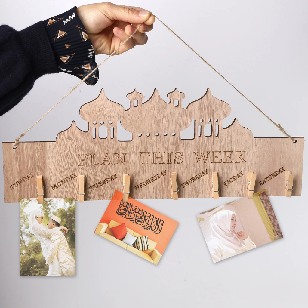 Wooden Eid Mubarak Decoration Hanging Crafts Chalkboard Clip Memo Wood Sign Kids Gift Home Decor Muslim Ramadan Decorations