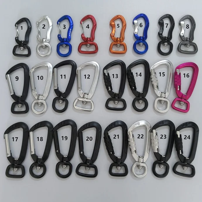 Rotating 7075 Push Gate Aluminum Swivel Carabiner Clip Hook for Pet Dog Leash harness, Camping, Hiking, Key chains
