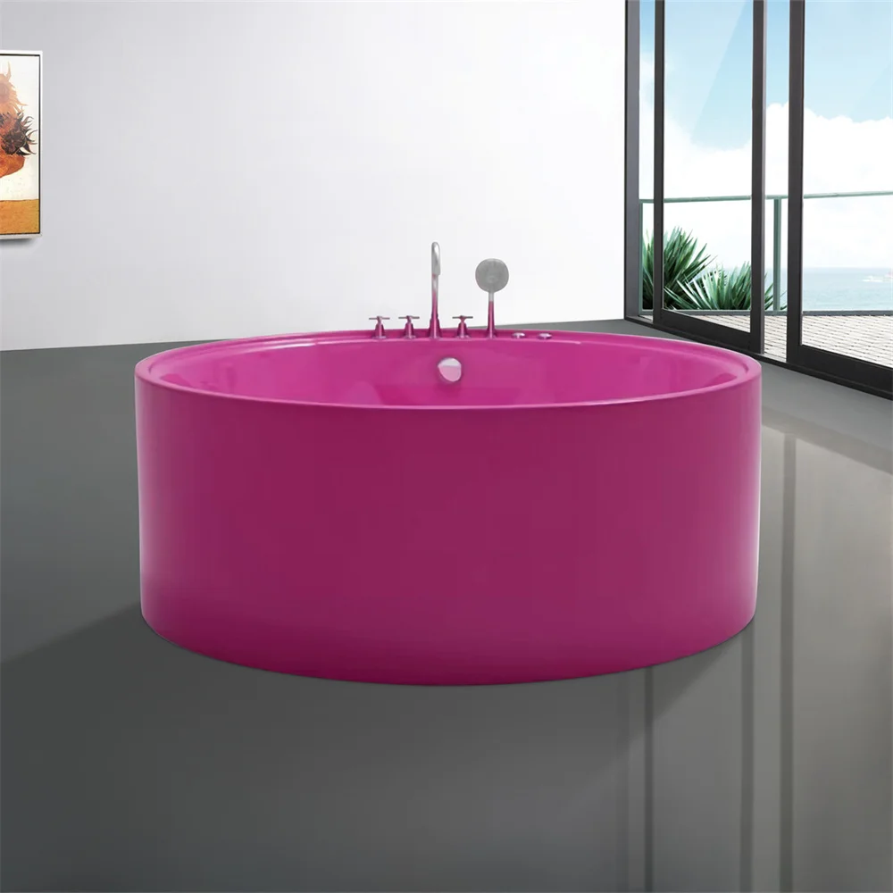 Custom Solid Acrylic  Pink Free Standing Bathtub Round Tub Freestanding Modern Factory Bath tub
