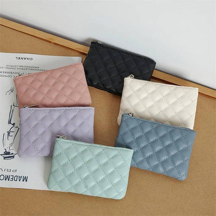 Below one dollar assorted colors small coin purse custom zipper simple phone pouch faux leather wallet case for women