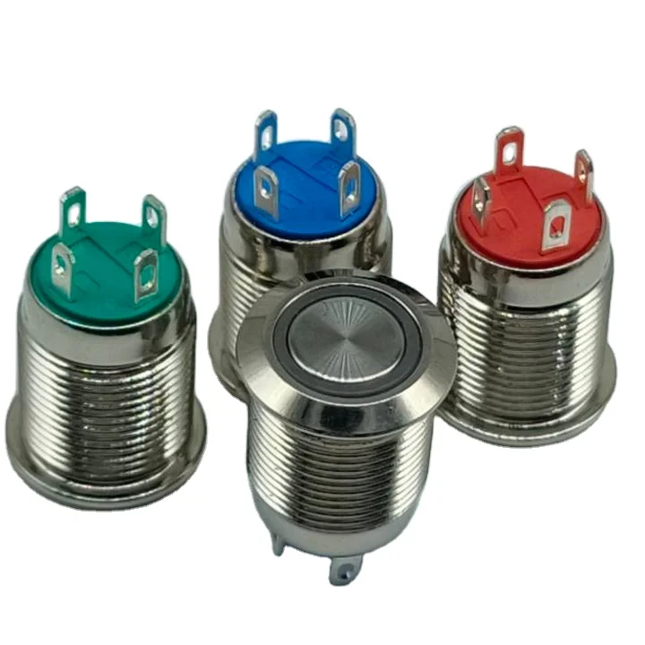 12mm Flat Stainless Steel Button Copper Chrome Body Ip67 Momentary Metal Push Button Switch