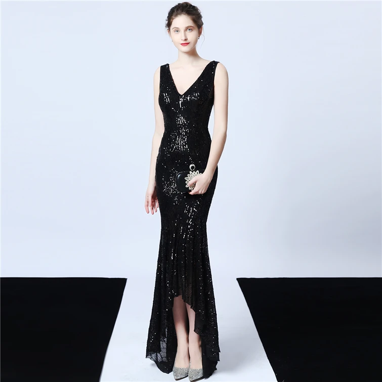 18016#Mid-Short women sequin grown off shoulder haute evening dresses short plus size dress  bridesmaid dress