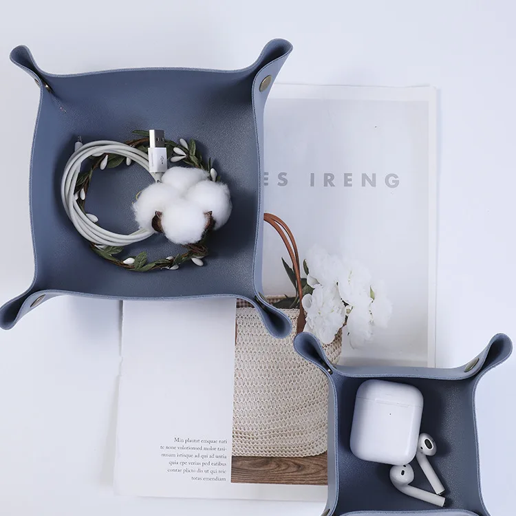 Luxury Blank Vanity Leather Trinket Storage Perfume Jewelry Cable Valet PU Decoration Tray