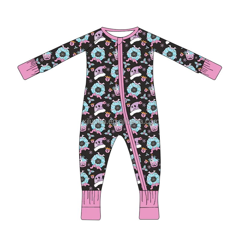 Bamboo Fiber Baby infants Zipper Romper Pajamas Christmas Toddler Fold Hands Feet Sleeper Wear