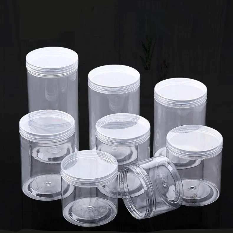 Custom Child Proof Empty Storage Container Small Clear Pet Frost Round Plastic Food  Packaging Jar Cream Cans With Lids